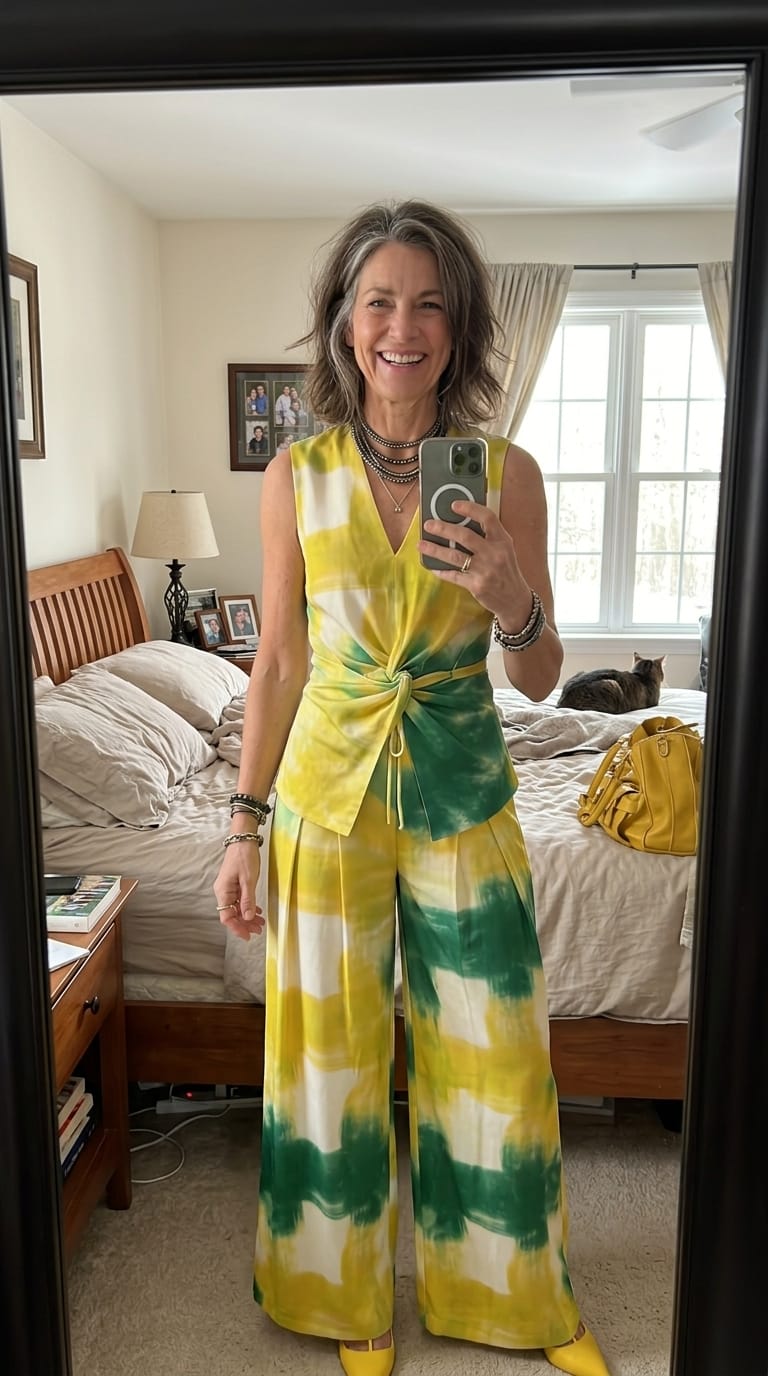 Customer photo review of Sleeveless Contrast Color Knot Printed Tied V-Neck Blouses&Shirts Tops
