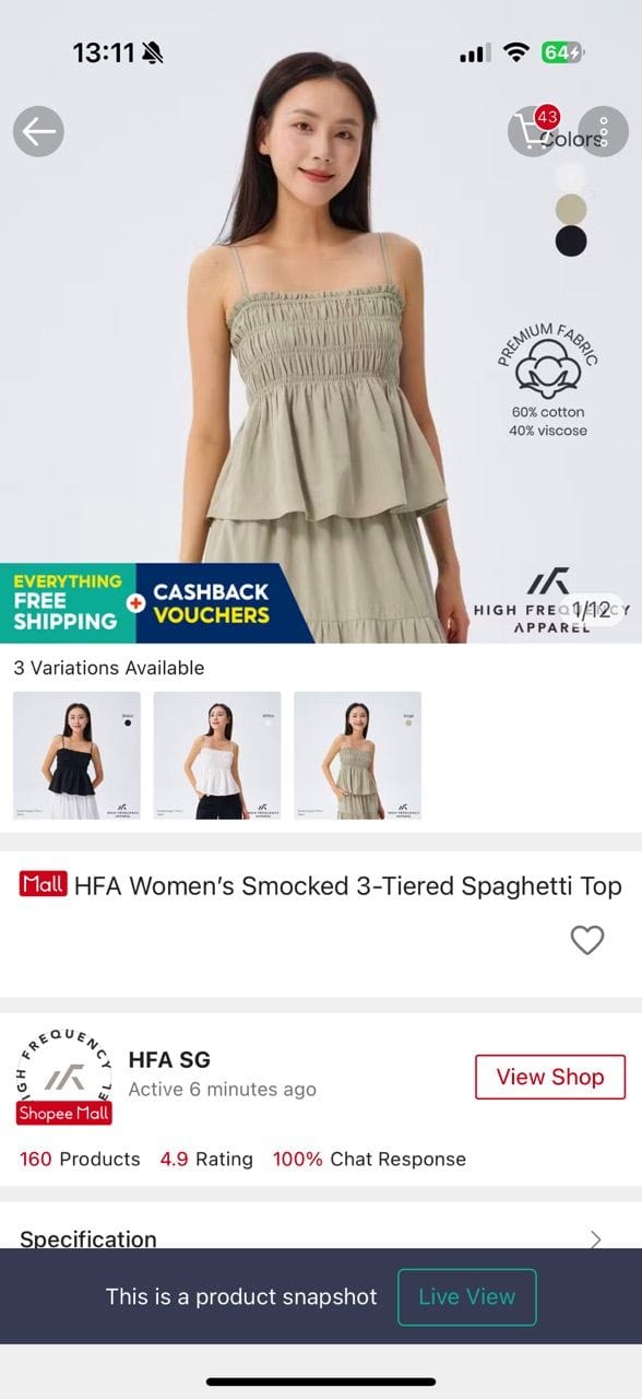 Customer photo review of Smocked 3-Tiered Spaghetti Top