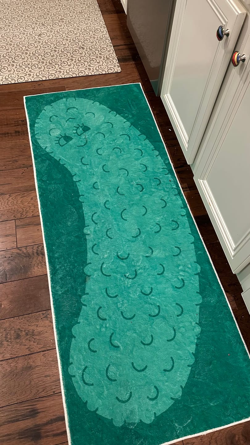 Customer photo review of Green Cartoon Pickle Runner Rug by Becca Franks