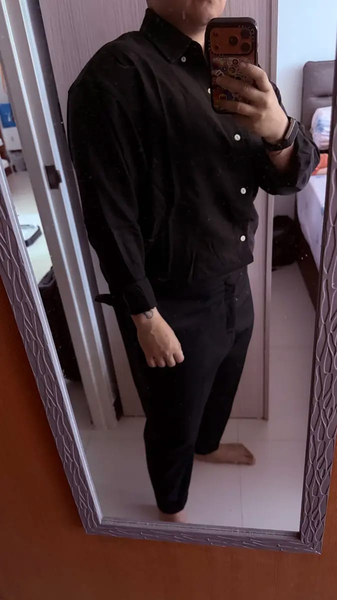 Customer photo review of Long Sleeve Relaxed Drape Shirt With Seashell Buttons