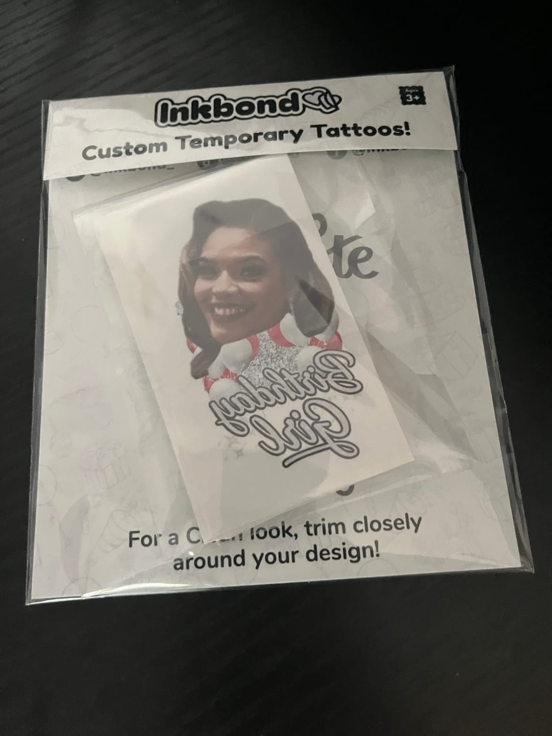 Customer photo review of Birthday Girl Balloon Custom Temporary Tattoo