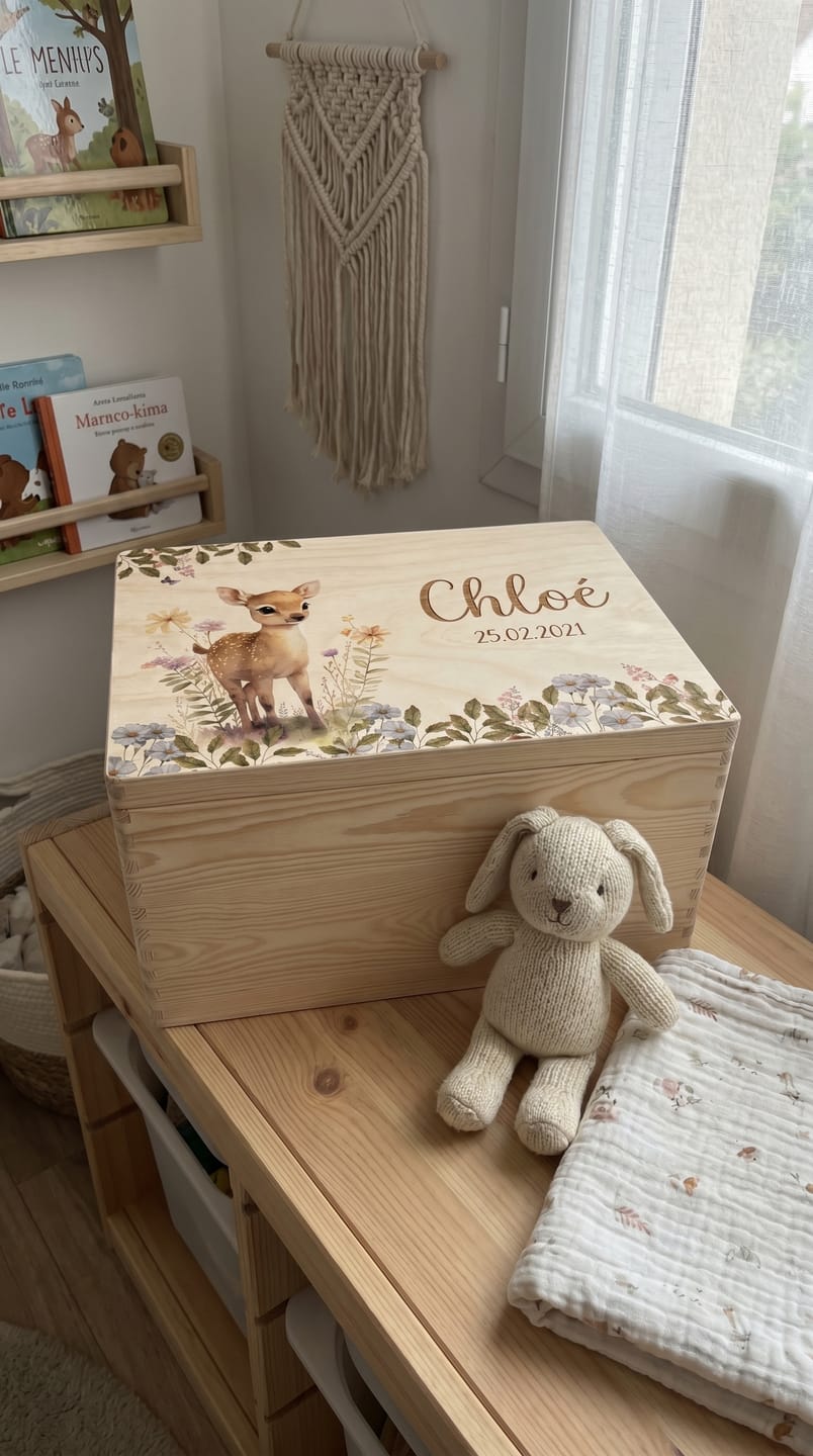 Customer photo review of Boîte à souvenirs bébé personnalisée – Faon couronne de fleurs