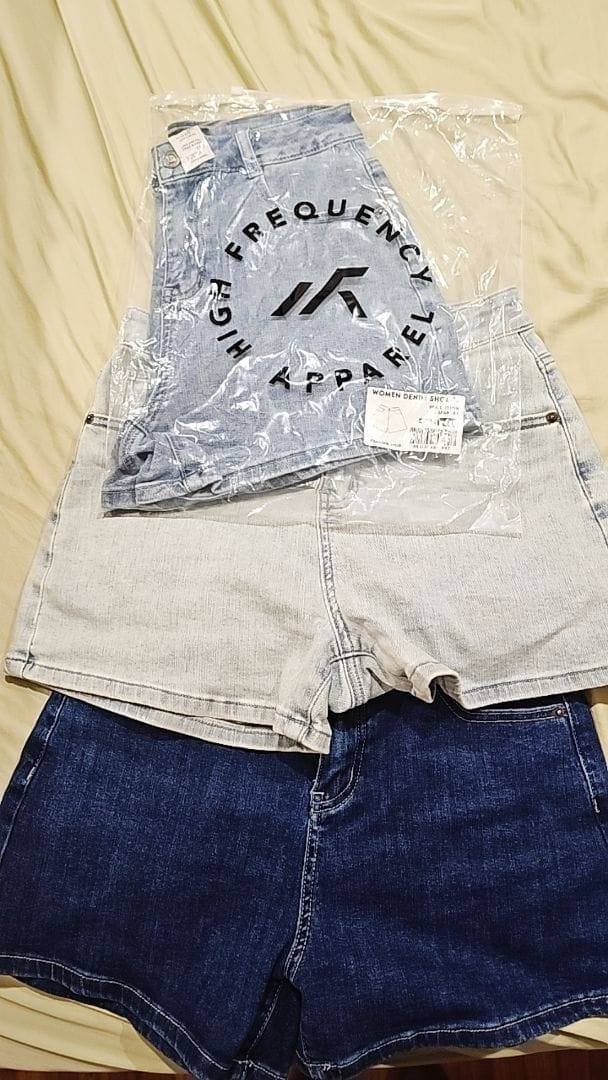 Customer photo review of Mid-Waisted Stretch Denim Shorts