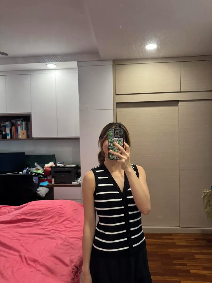 Customer photo review of Striped Knitted Button Vest