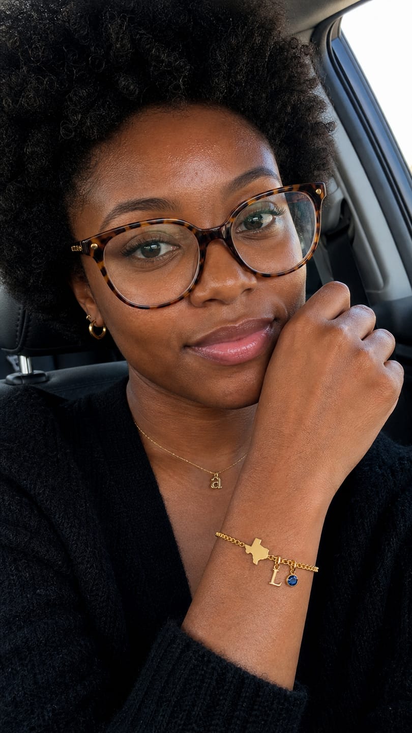 Customer photo review of Exclusive Texas initial birthstone Bracelet