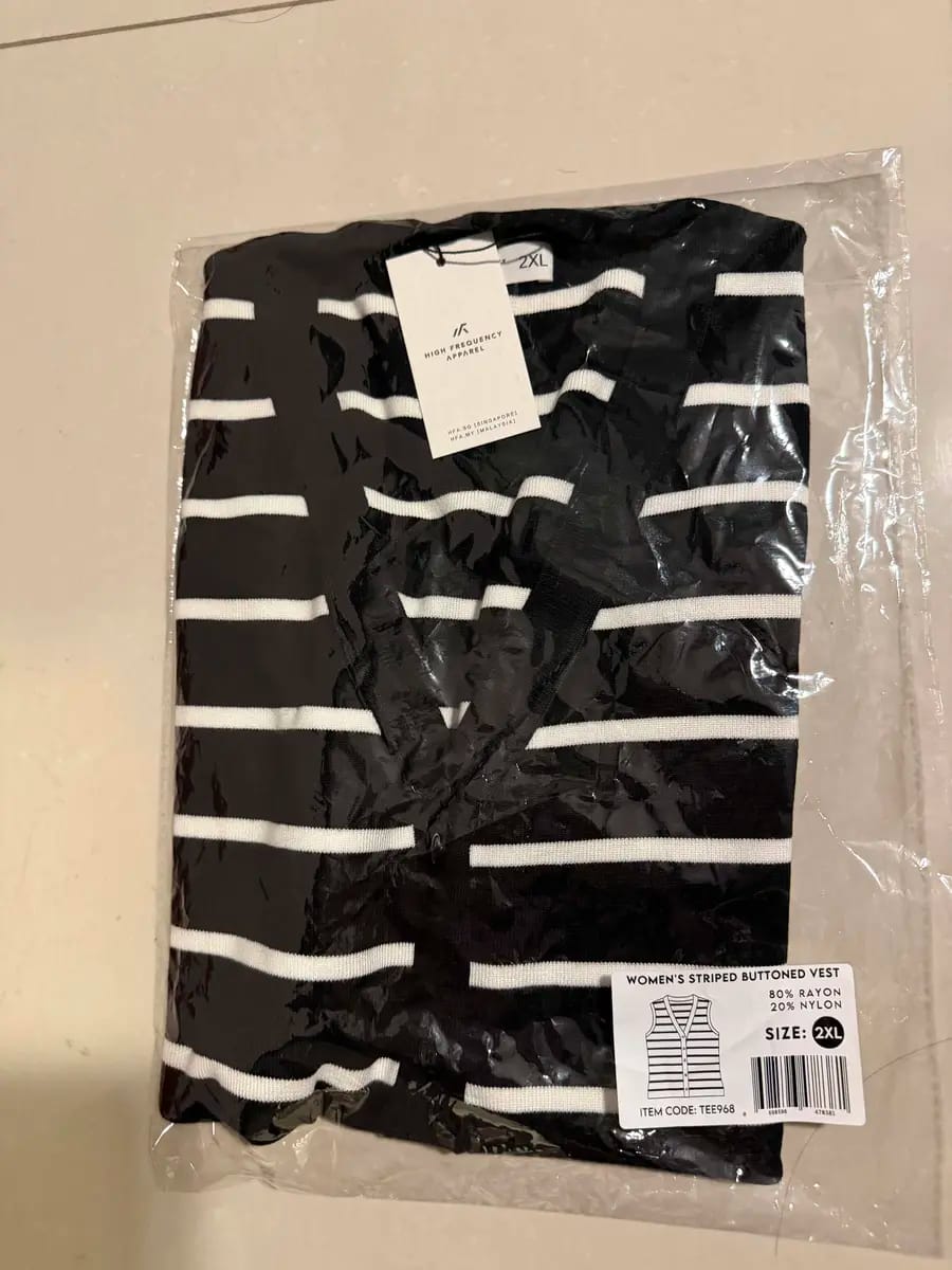 Customer photo review of Striped Knitted Button Vest