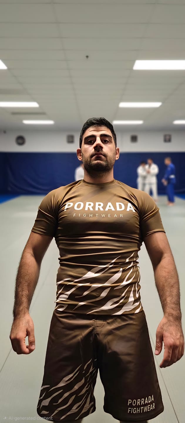 Customer photo review of BROWN BELT COMPETITION RANKED FIGHT SHORTS