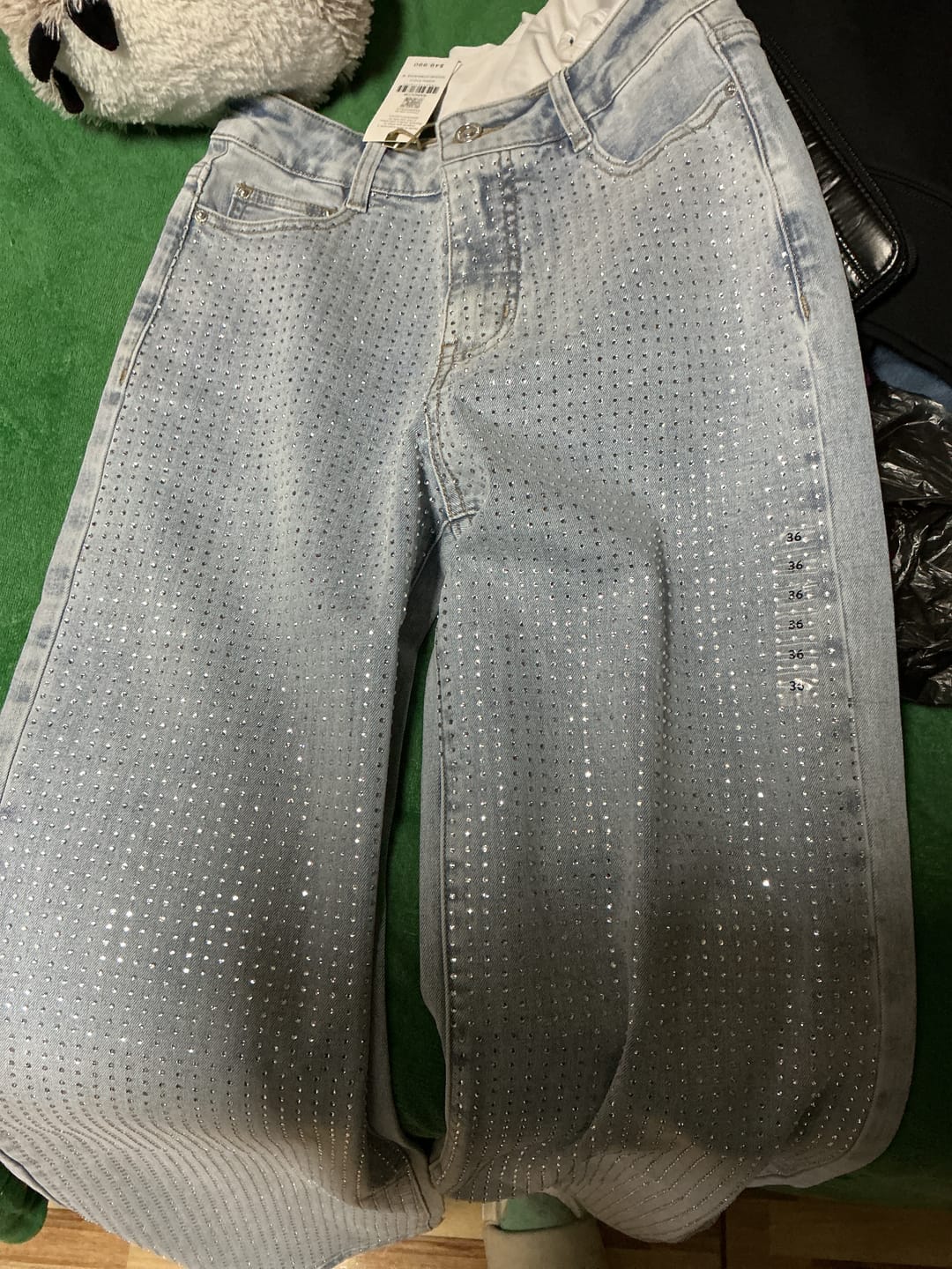 Customer photo review of Pantalón Wide Leg Strass Light Blue