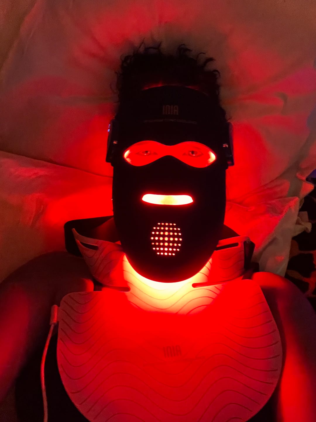 Customer photo review of INIA GLOW Neck & Chest Red Light Therapy