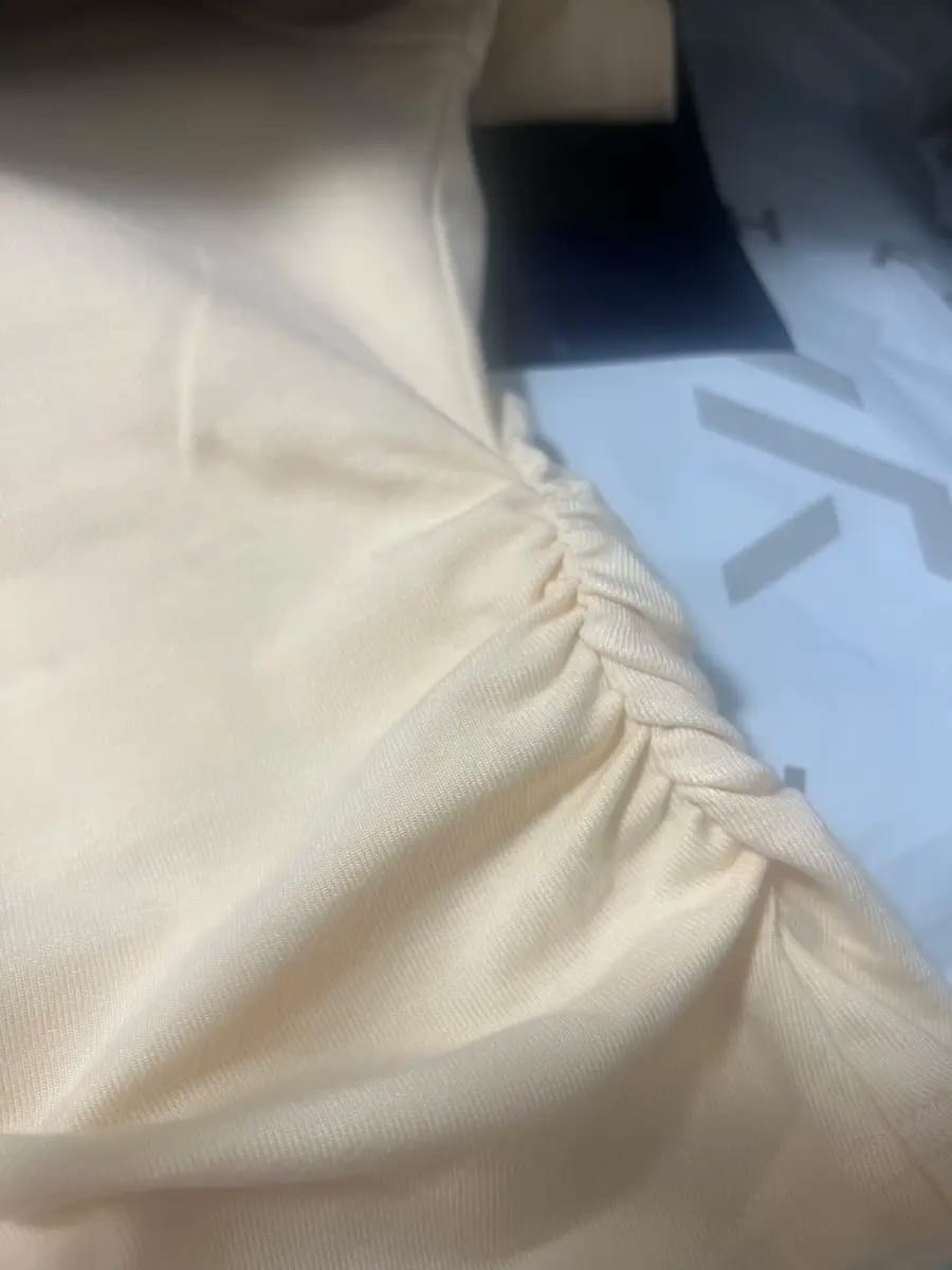 Customer photo review of Soft Stretch Crew Neck Ruched Padded Tee
