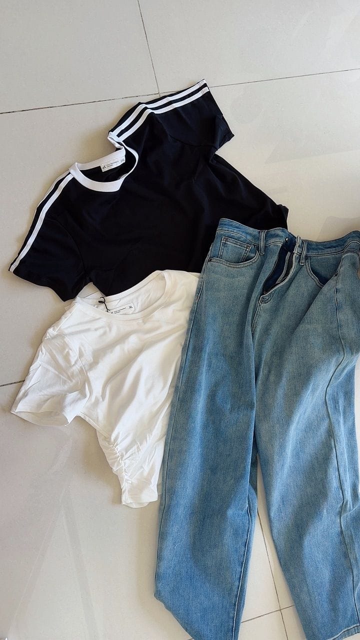 Customer photo review of Soft Stretch Crew Neck Ruched Padded Tee