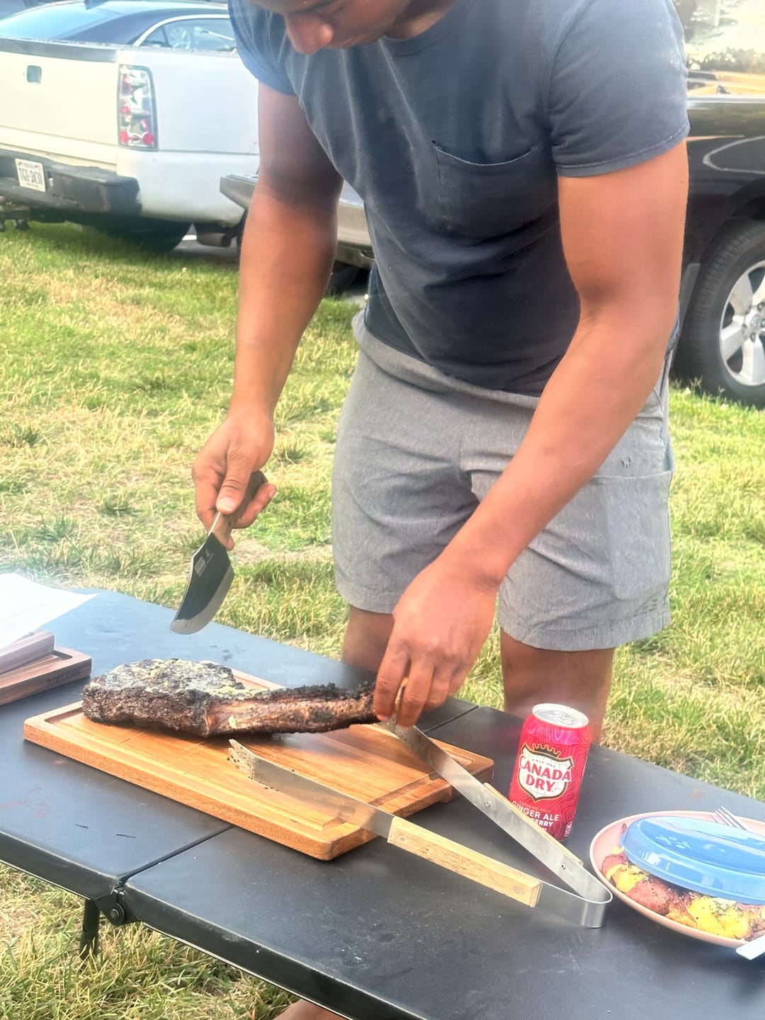 Customer photo review of 9-Piece Hand Forged Butcher Knife Set with Magnetic Block