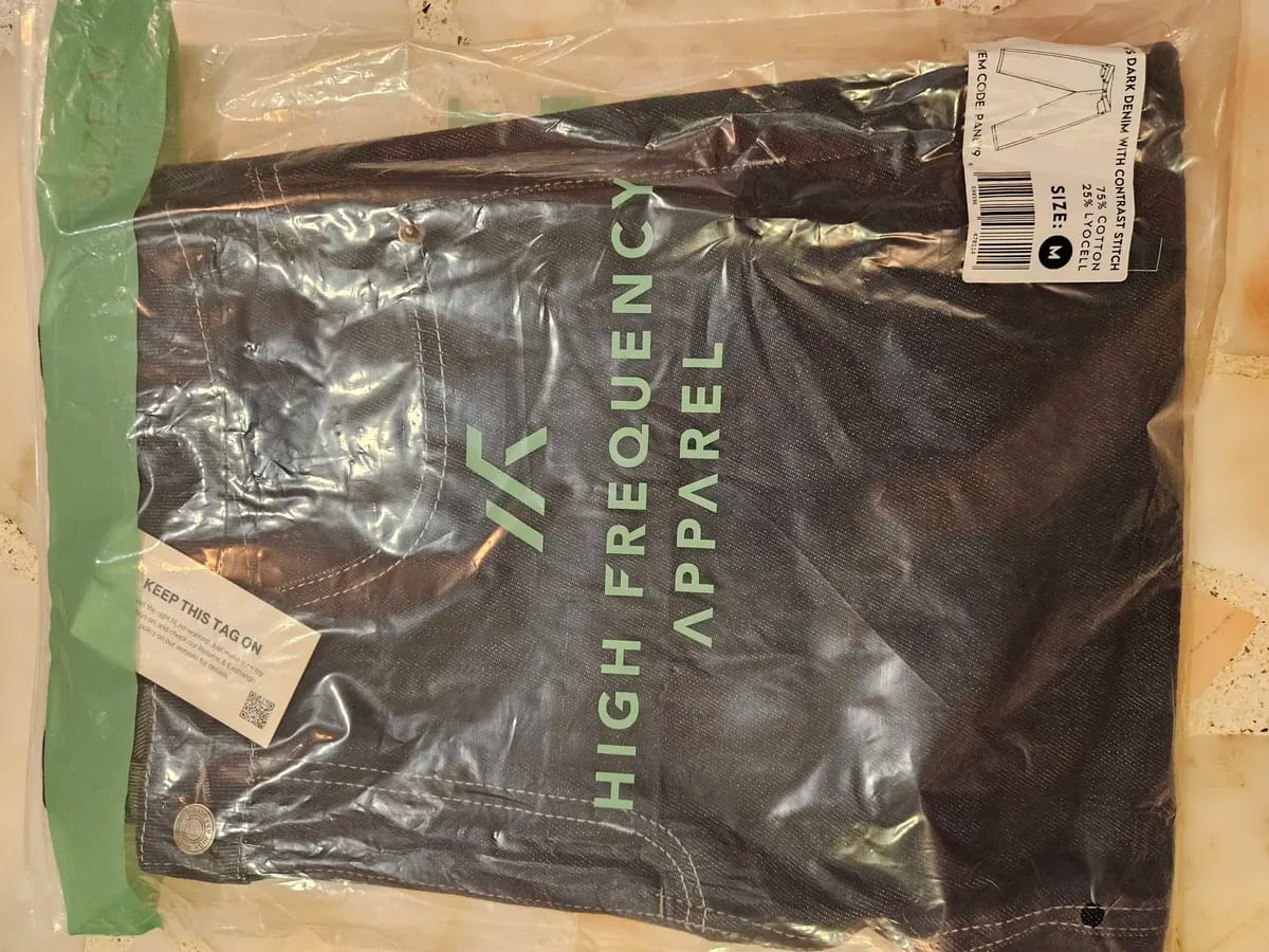 Customer photo review of Straight Cut Dark Denim With Contrast Stitch