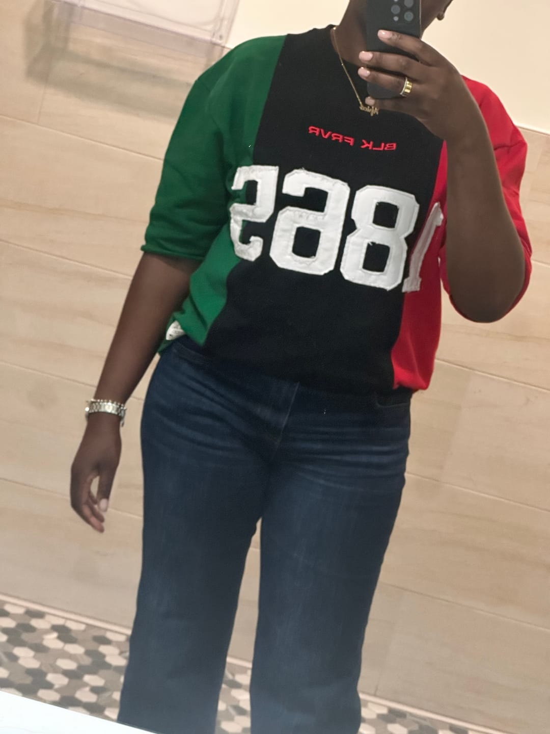 Customer photo review of 1865 Juneteenth Heavyweight Cropped Crew | Red Black Green Tri-Color