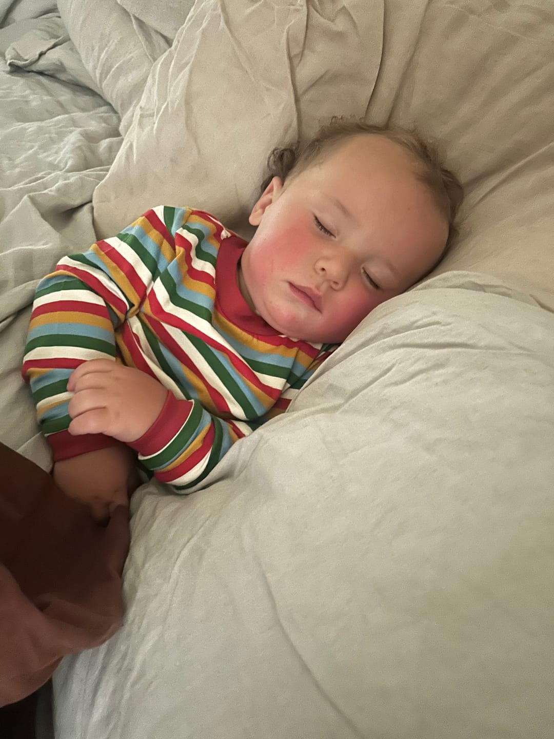 Customer photo review of Autumn Rainbow Striped Long Sleeve T-Shirt