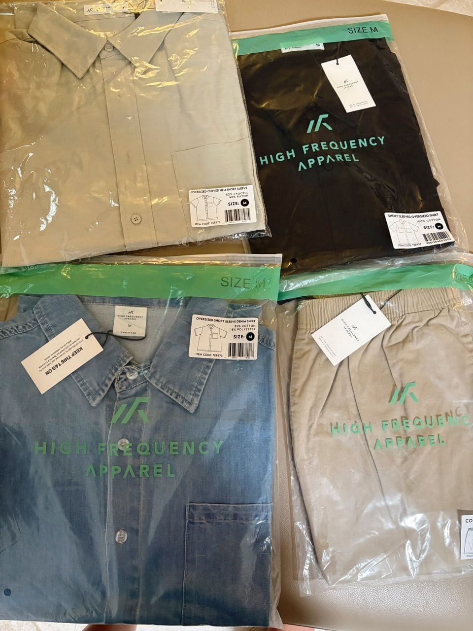 Customer photo review of Oversized Short Sleeve Denim Shirt