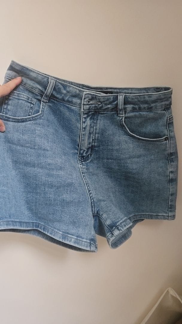 Customer photo review of Mid-Waisted Stretch Denim Shorts