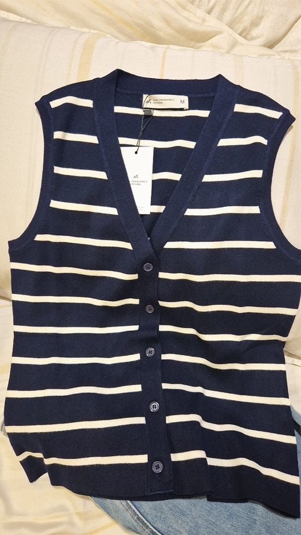 Customer photo review of Striped Knitted Button Vest