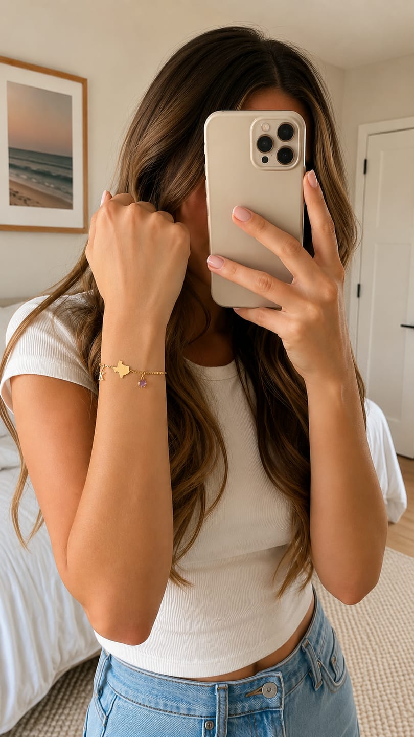 Customer photo review of Exclusive Texas initial birthstone Bracelet