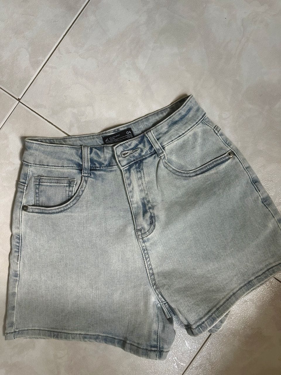 Customer photo review of Mid-Waisted Stretch Denim Shorts