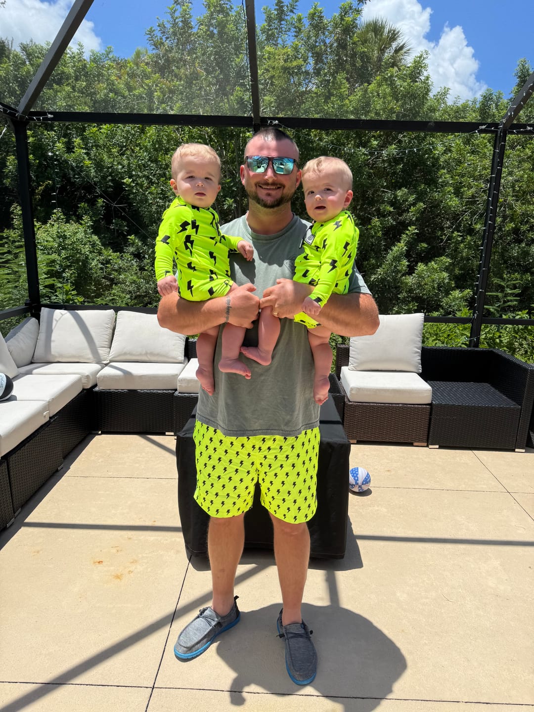 Customer photo review of UPF50+ Boys Swim Romper in Neon Electric Lime x Jagger