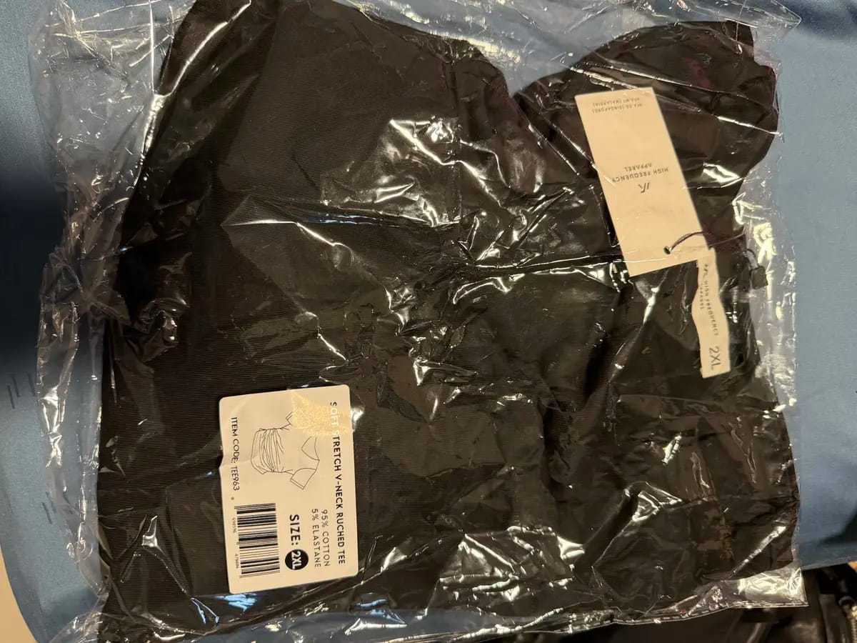 Customer photo review of Soft Stretch Crew Neck Ruched Padded Tee