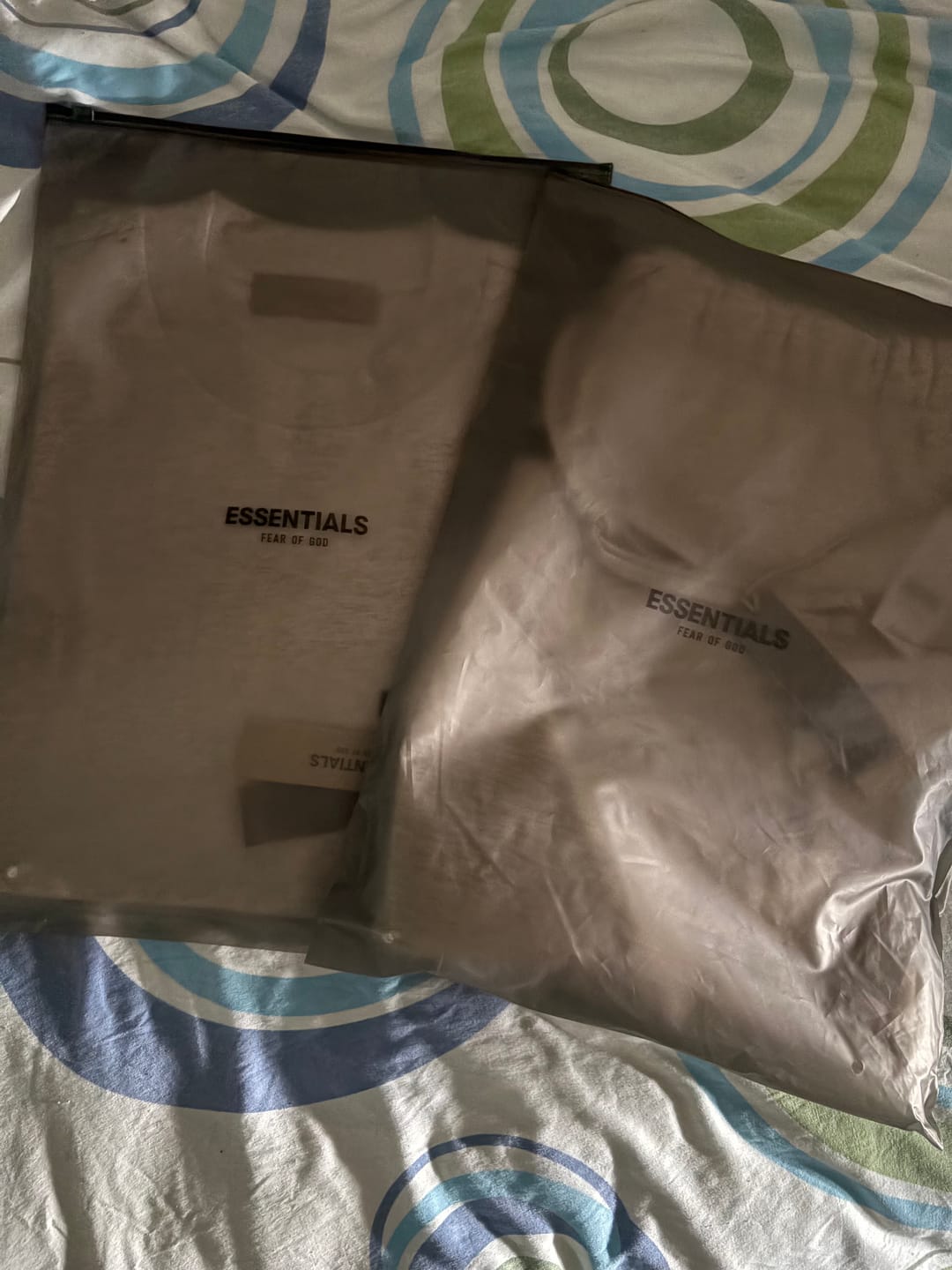 Customer photo review of Fear of God Essentials Sweat Shorts Light Oatmeal