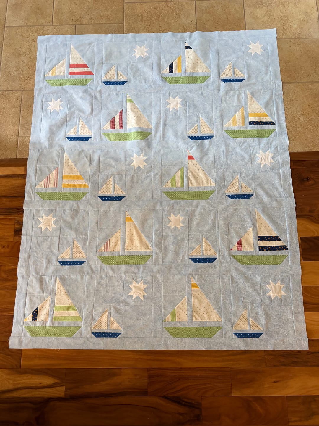 Customer photo review of Stripey Sails & Stars Sailboat Quilt Pattern | Digital PDF Pattern