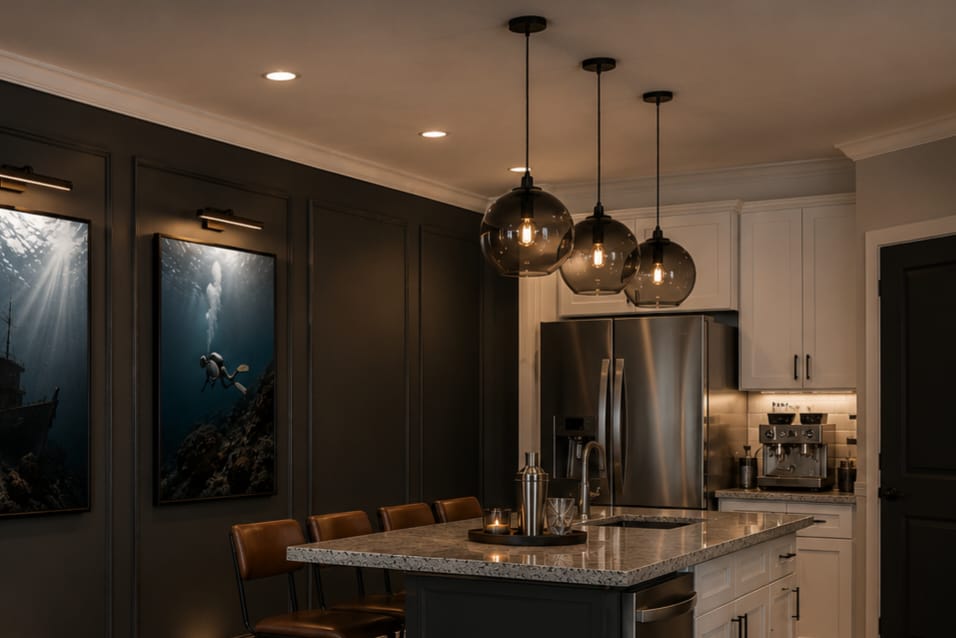 Customer photo review of Modern Minimalist 1-light Smoked Grey Tinted Glass Globe Pendant