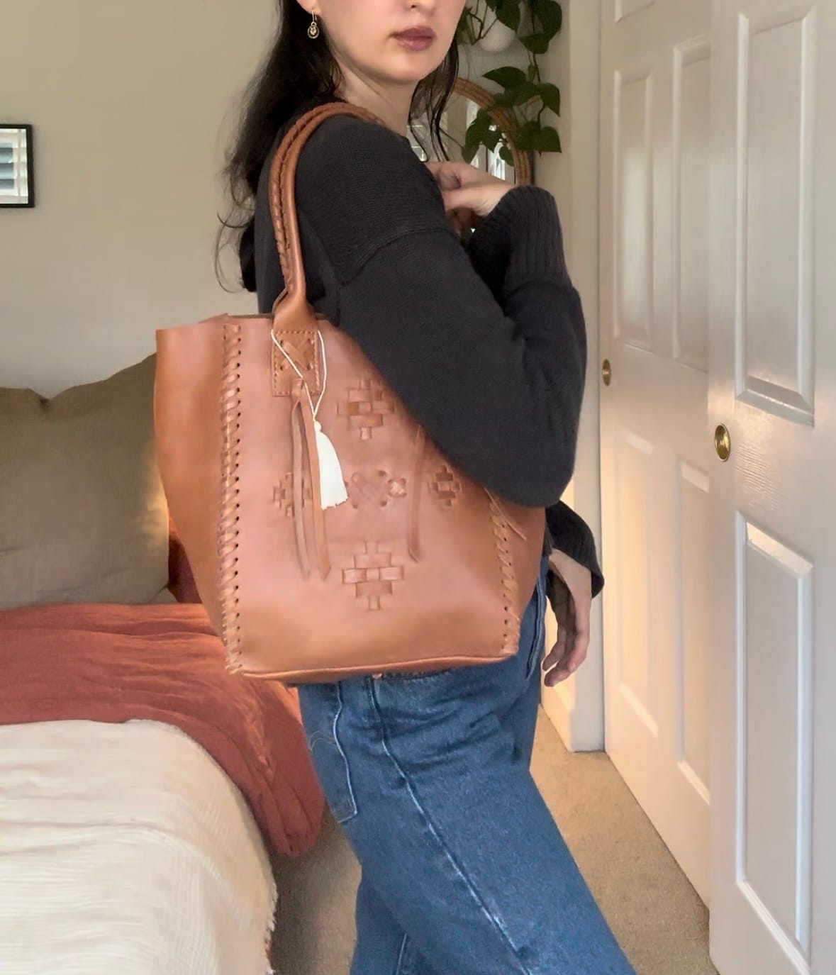 Customer photo review of Leather Purse Boho Style Woven Detailing