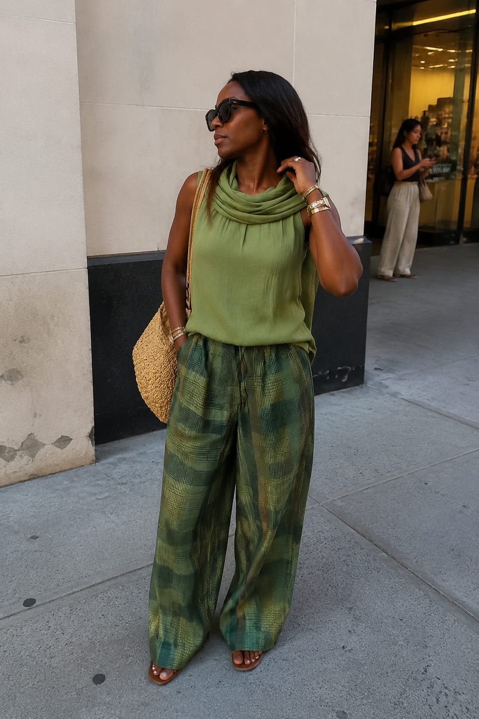 Customer photo review of Loose Sleeveless Detachable Pleated Solid Color Halter-Neck Scarf + Tank Top Two Pieces Set