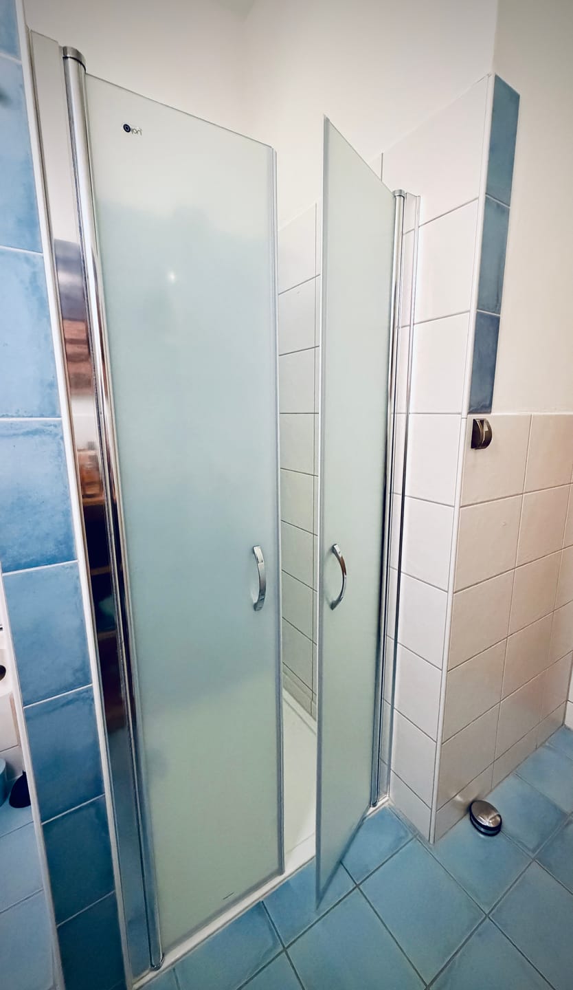 Customer photo review of Duschtür Nische mit Pendeltür, Duschkabine Nischentür Dusche - Satiniertes Glas