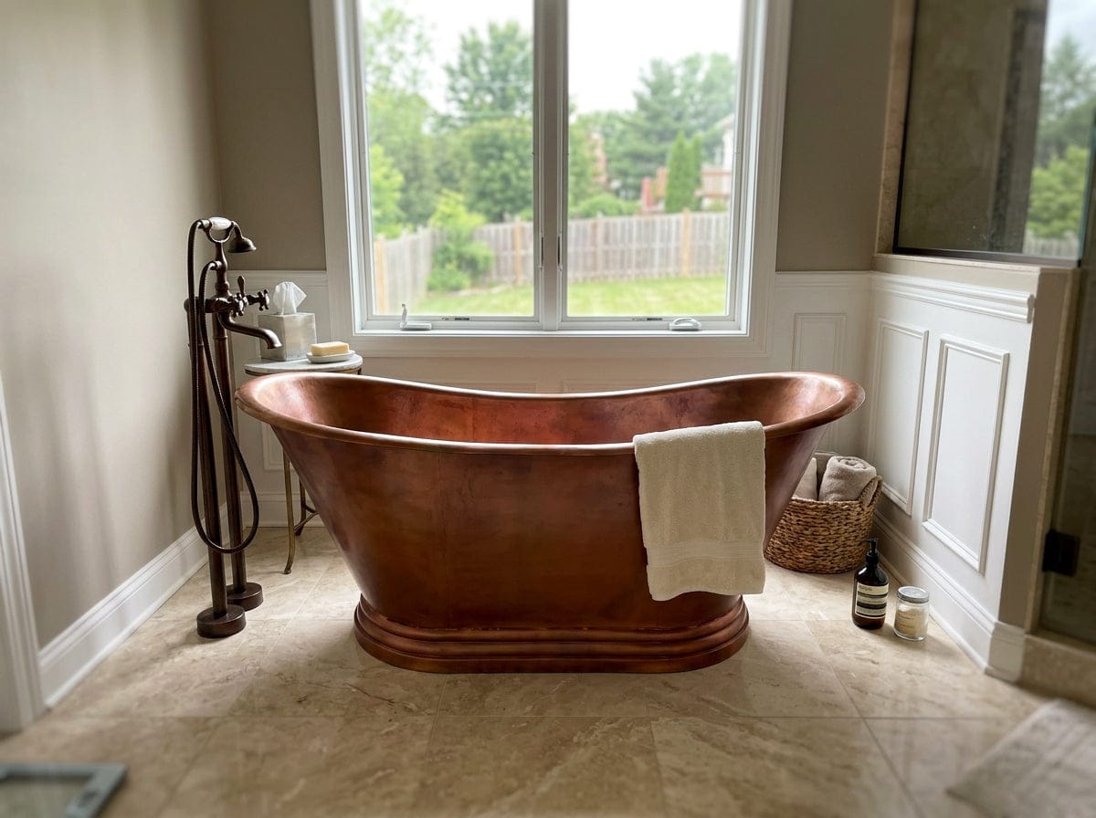 Customer photo review of Elite Double-Slipper Antique Fired Copper Freestanding Bathtub ET-C-DS18