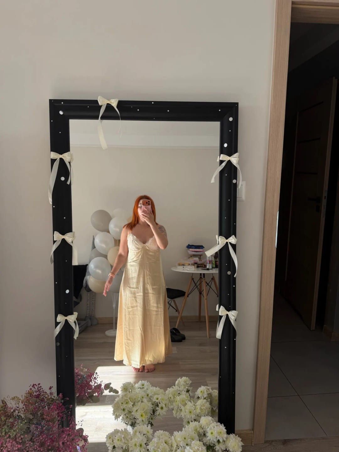 Customer photo review of Margot Satin Lace Midi Dress