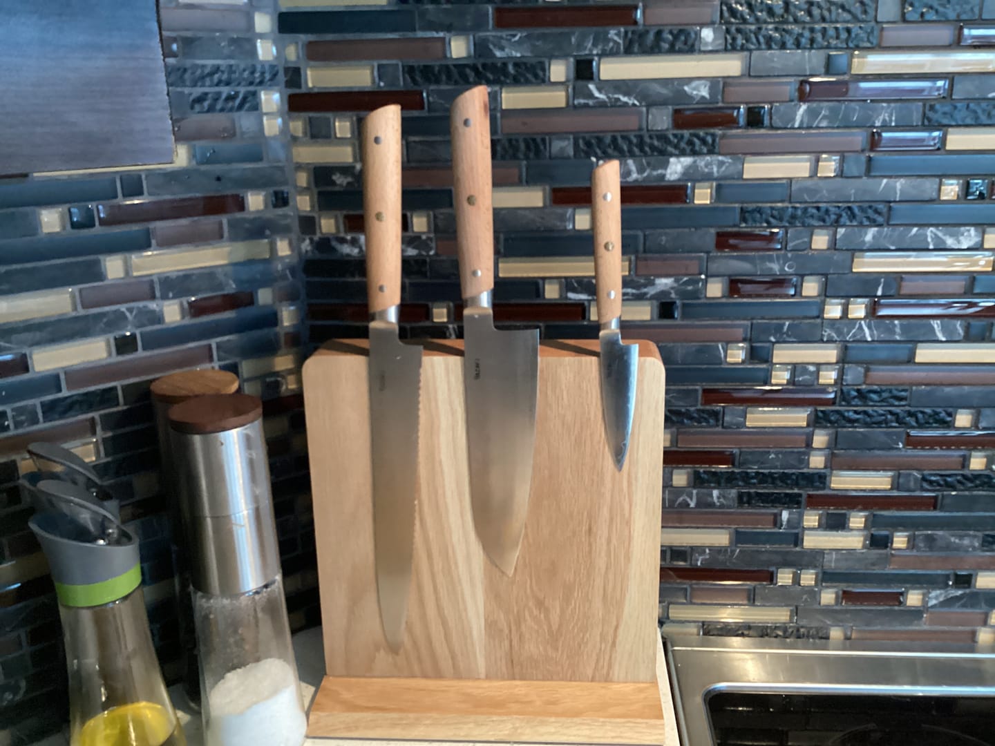 Customer photo review of Magnetic Knife Block - Oak