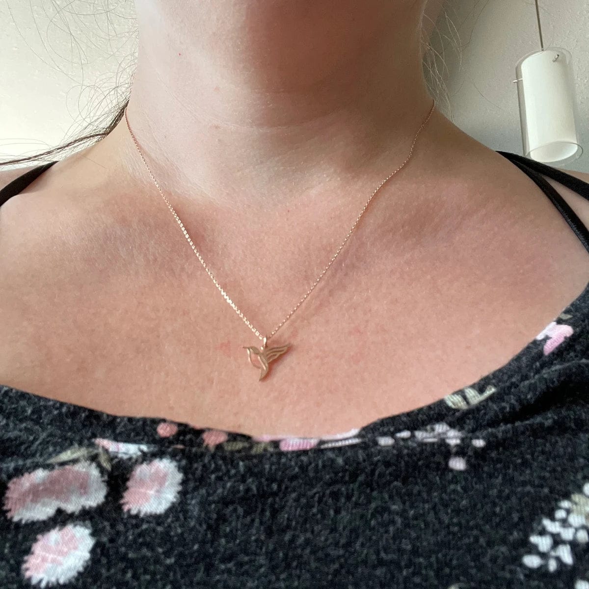 Customer photo review of Hummingbird Necklace – Gold Vermeil on Sterling Silver Dainty Charm