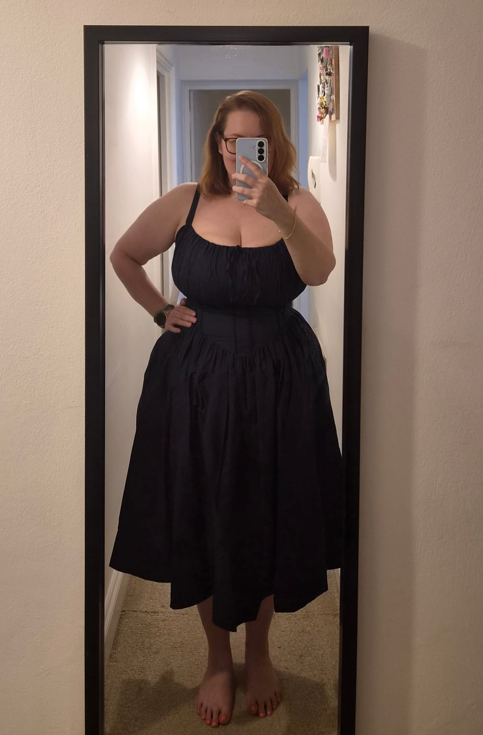 Customer photo review of 'Camille' Navy Fuller Bust Midi Cotton Dress