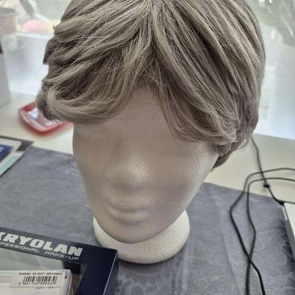 Customer photo review of Men Gray Silver Wig With Bangs Short Straight Hair For Cosplay Costume Party