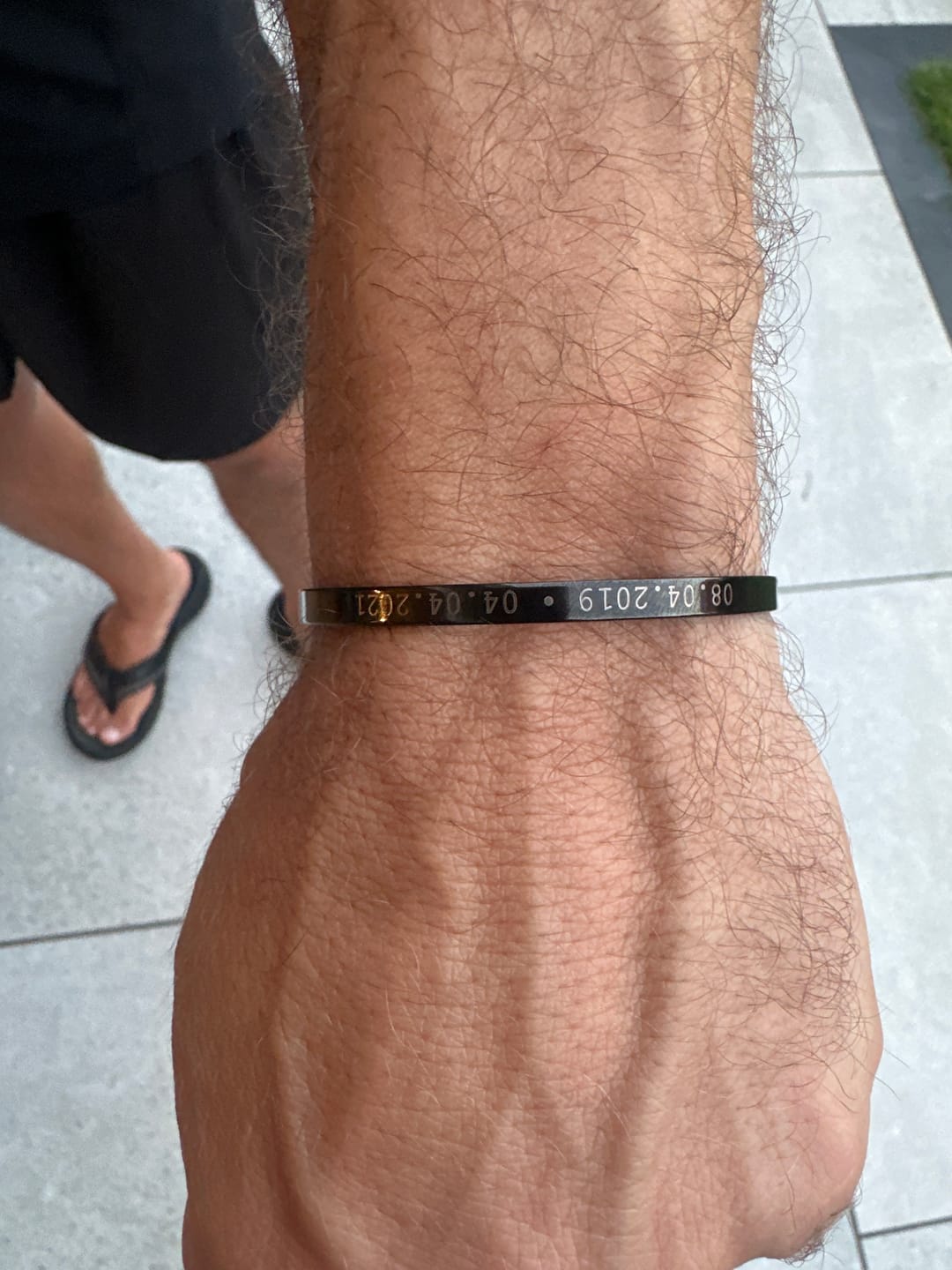 Customer photo review of Black Personalised Cuff Bracelet