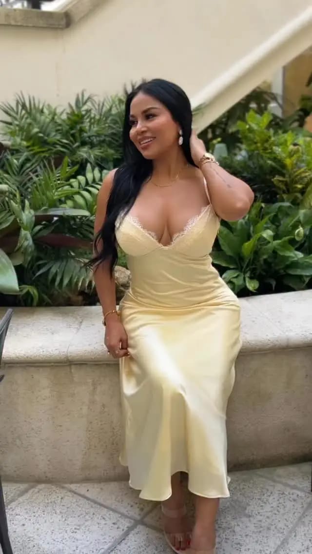 Customer photo review of Margot Satin Lace Midi Dress