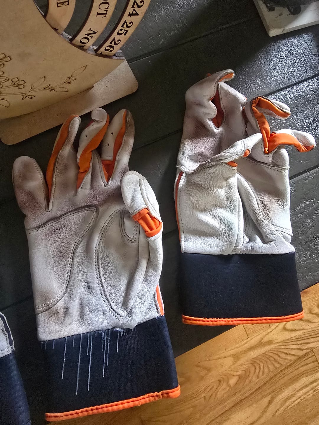 Customer photo review of Batting Gloves – White/Orange/Navy/White Palm