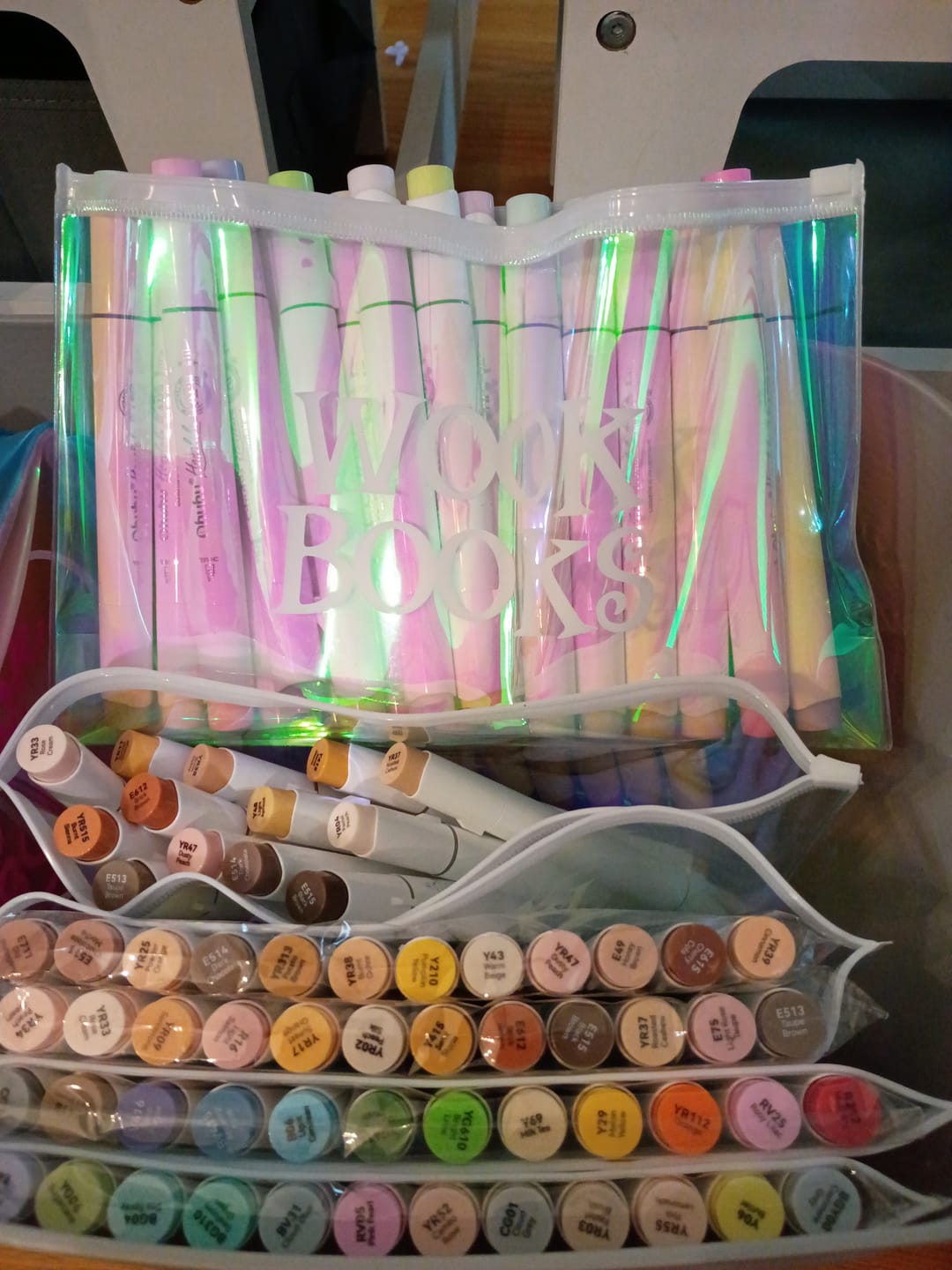 Customer photo review of Mystery Pallette of Ohuhu Alcohol Markers with Brush Tips + Wook Books Holographic Marker Bag