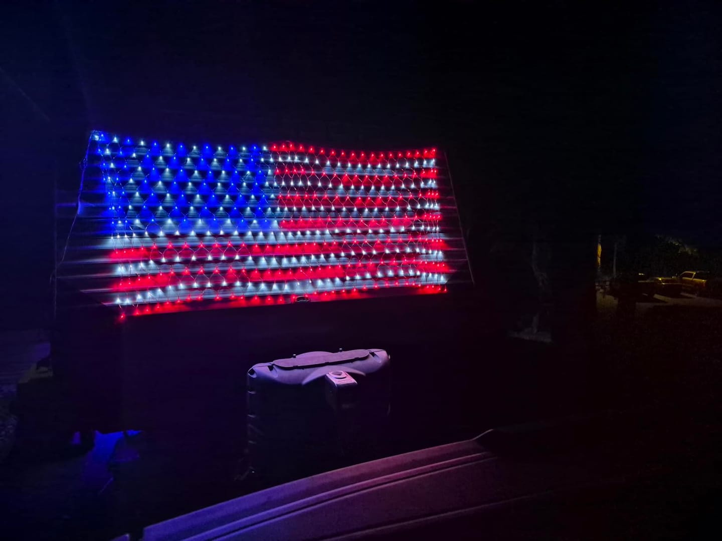 Customer photo review of Custom Solar-Powered National Flag Net Lights - Commemorative and Fun Outdoor Decorations