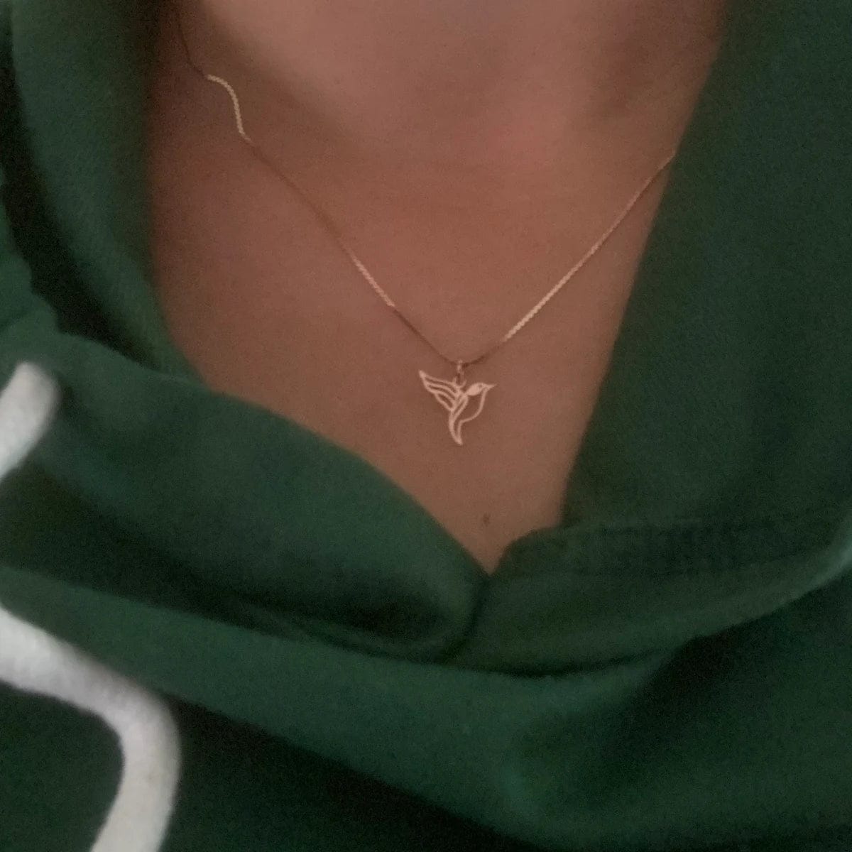 Customer photo review of Hummingbird Necklace – Gold Vermeil on Sterling Silver Dainty Charm