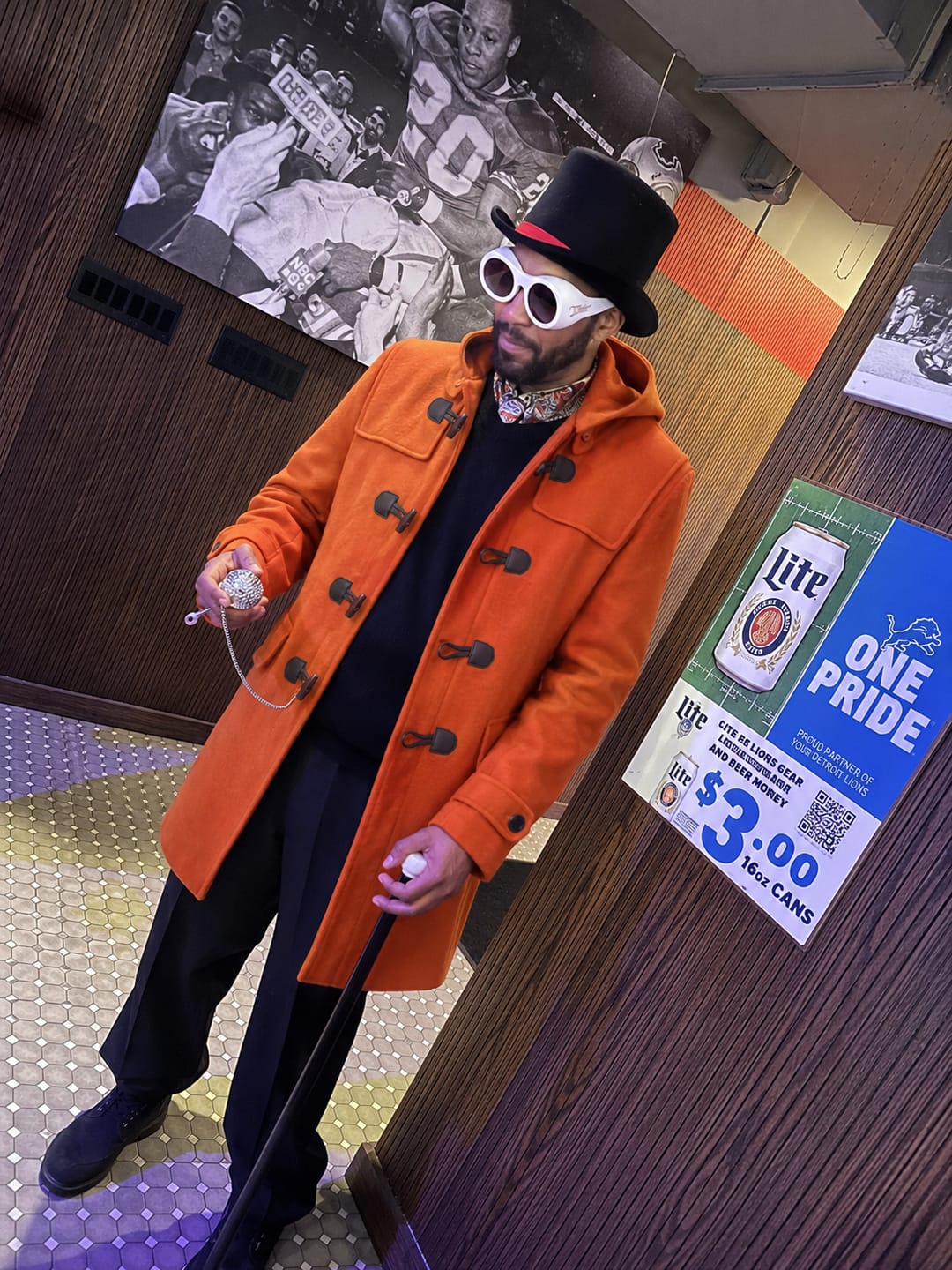 Customer photo review of Musefire Orange Wool Duffle Coat with Hood For Men