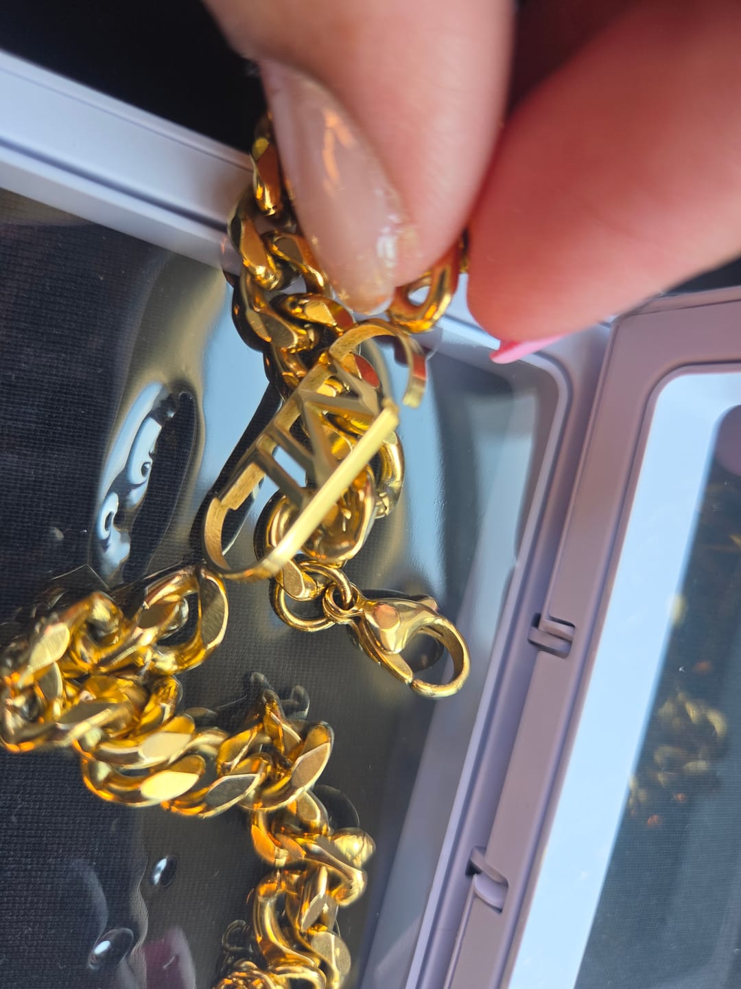 Customer photo review of Center Initials Bracelet w/ XL Cuban Chain