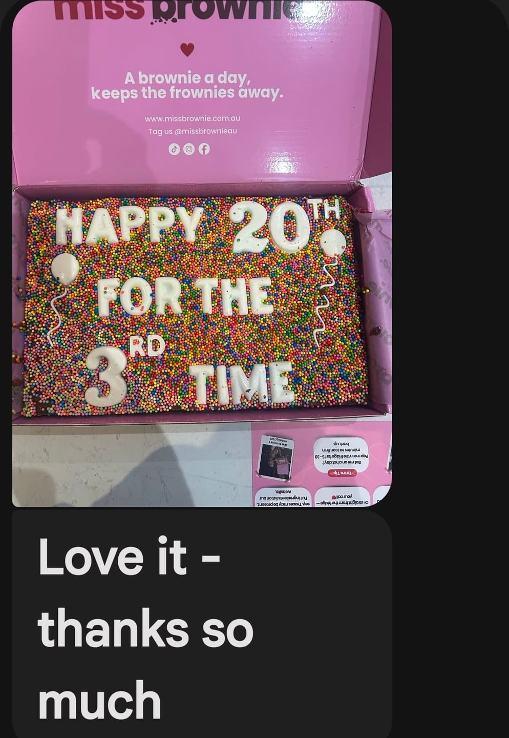 Customer photo review of Birthday Brownie · Large