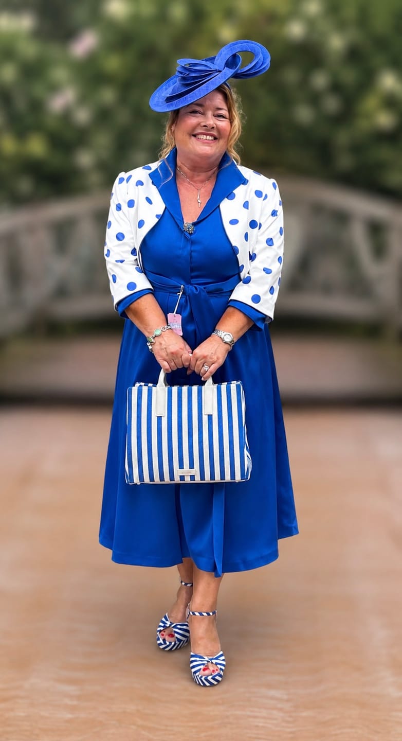 Customer photo review of 'Grace' Dress in Electric Blue Stretch Satin