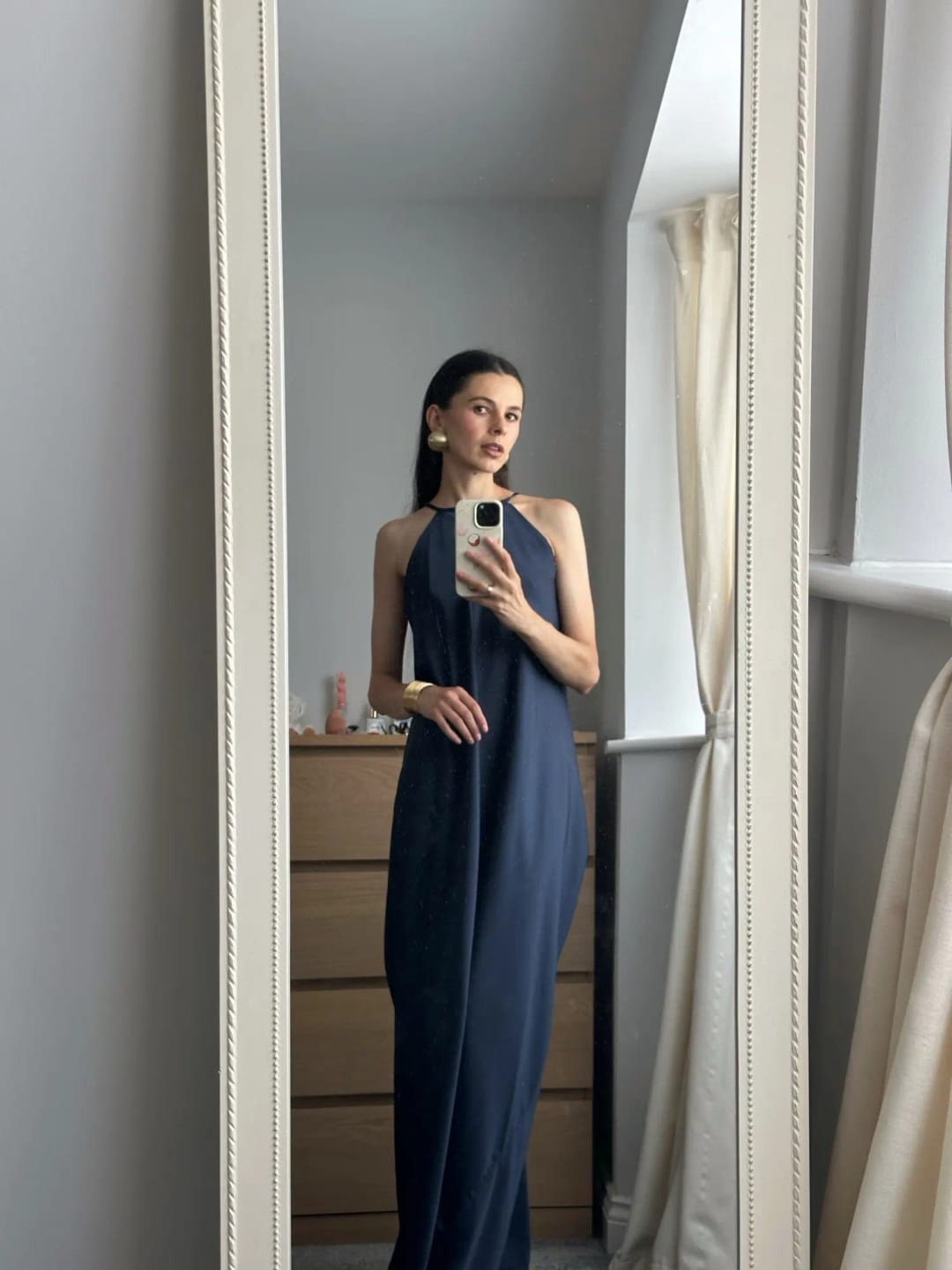 Customer photo review of Vanessa Satin Open-Back Maxi Dress