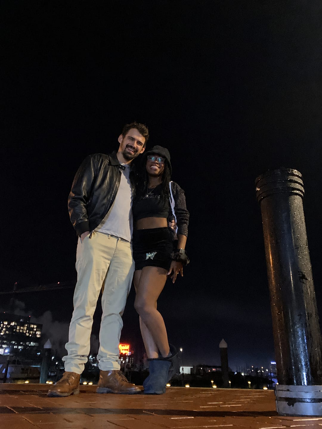 Customer photo review of Bane Black Leather Bomber Jacket For Men